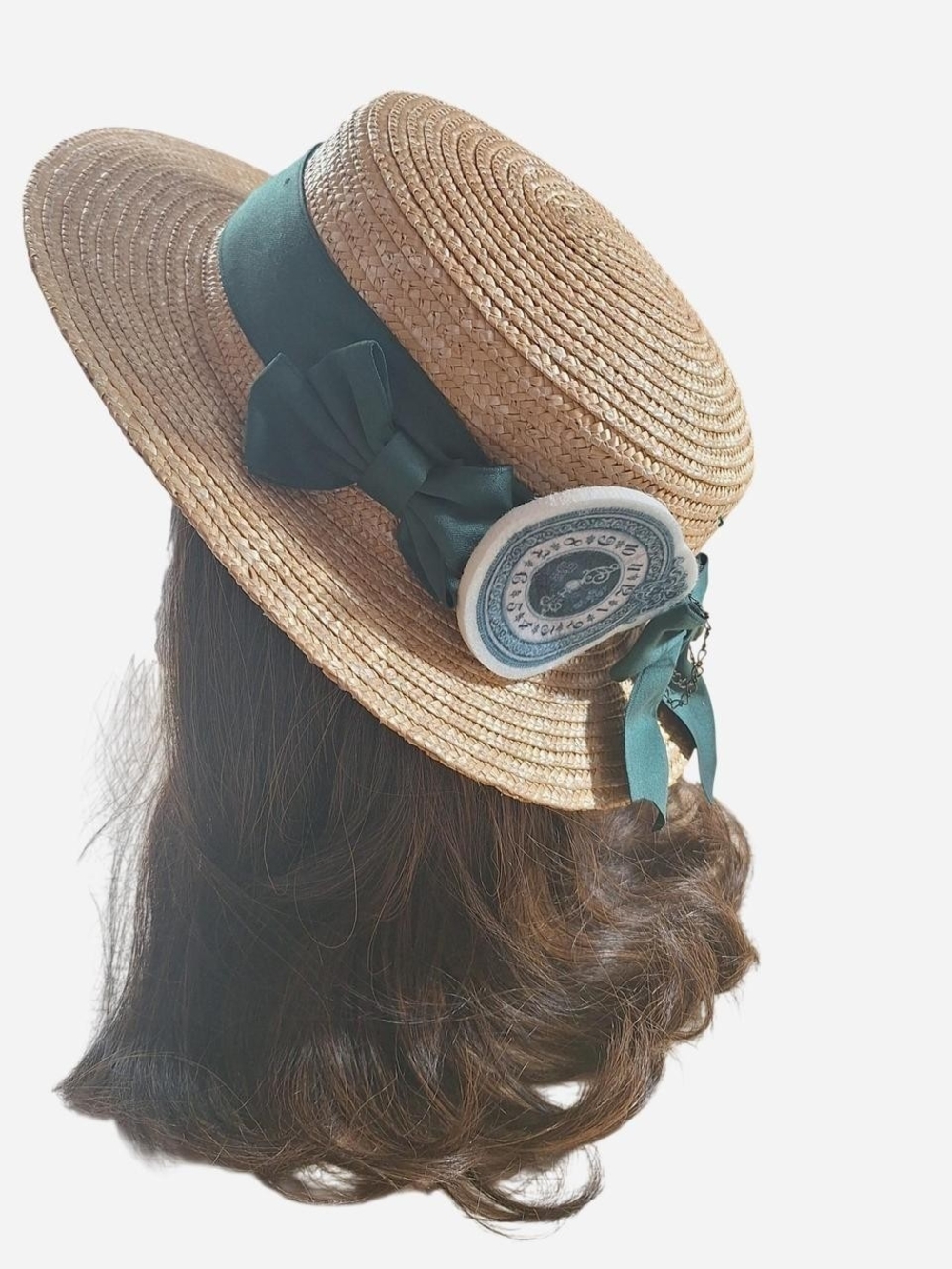 🌸 Innocent World Straw Hat with Green Ribbon & Pocket Watch Detail ⏰✨